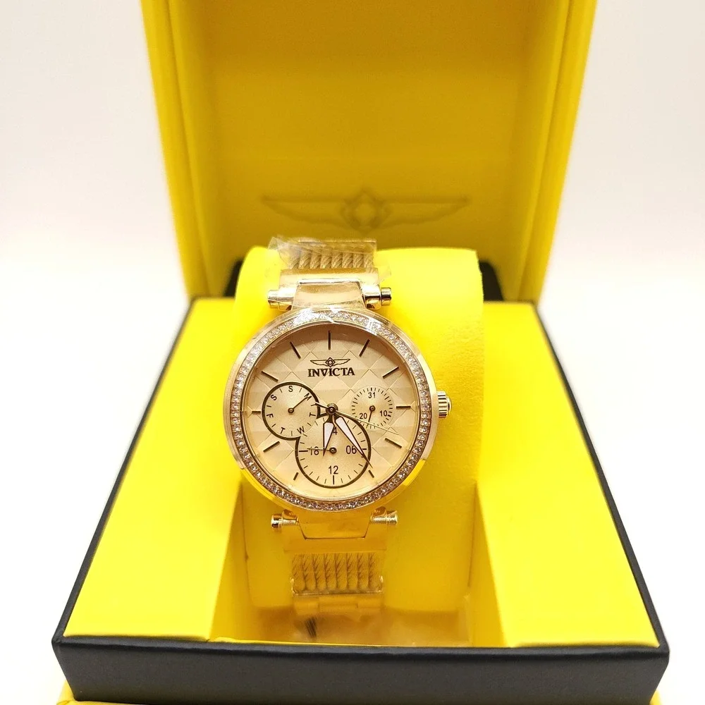 Invicta Angel Eterna 28918 Womens Watch Gold Crystal Bezel 36mm Quartz NEW